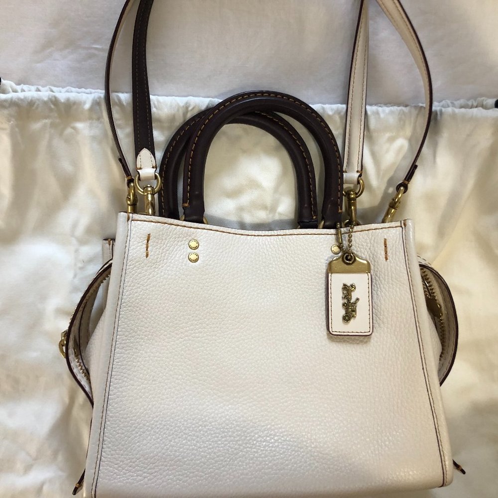 Coach Rogue 25 Chalk, Oxblood Trim & Tan Suede Pockets 54536